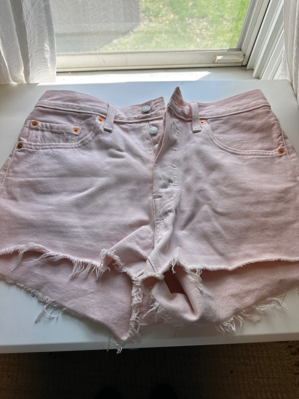 Levi's Pale Pink Frayed Denim Shorts